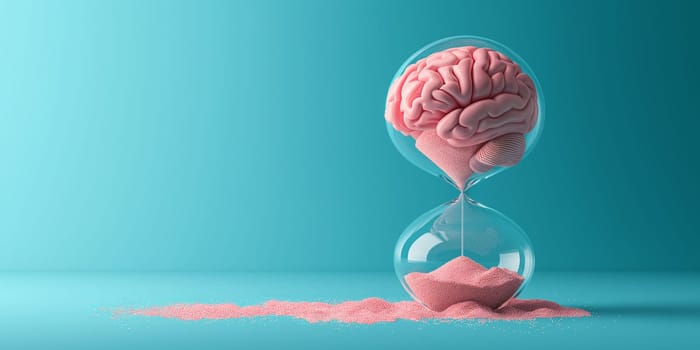 Human mind, mental health and psychology concept, dementia or Alzheimer disease, brain memory loss, lifetime running through hourglass