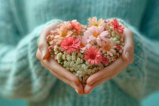 Heart with flowers, love and emotion concept, good hearted person, help and charity, mother day