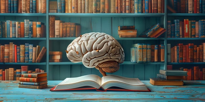 Book with human brain, education and science concept, learning new skills, have wisdom and knowledge, world book day