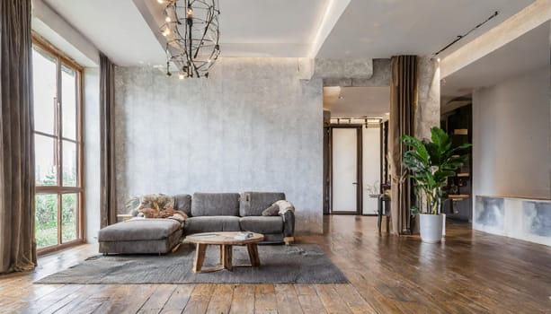 Modern mid century and minimalist interior of living room, empty room, 3d render