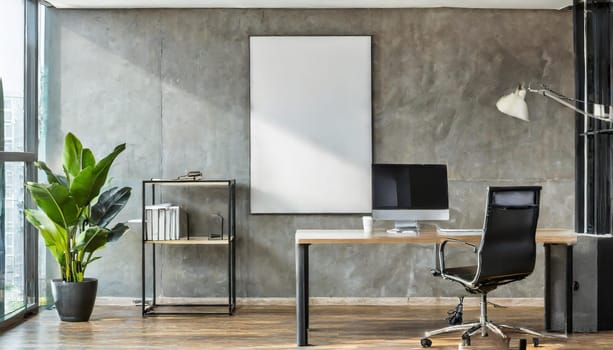 Modern coworking office with empty white poster