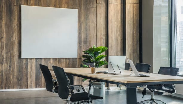 Modern coworking office with empty white poster