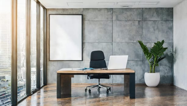 Modern coworking office with empty white poster