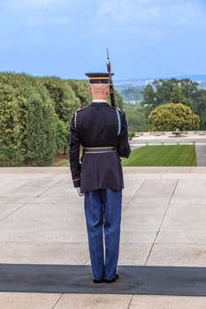 Washington, USA - July 15, 2010: changing the guard in the afternoon at the grave of the unknown soldier at the cemetery of Arlington in Washington, USA