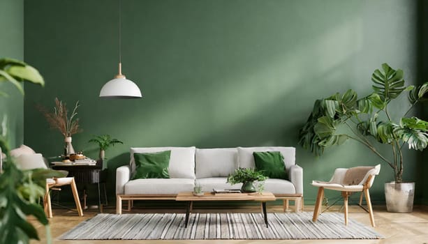Modern scanidnavian interior mock up in green , 3d Rendering