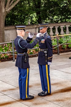 Washington, USA - July 15, 2010: changing the guard in the afternoon at the grave of the unknown soldier at the cemetery of Arlington in Washington, USA
