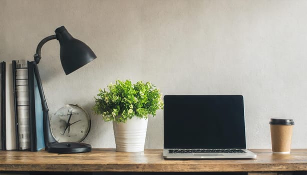 Home mockup, modern home office interior background, 3d render