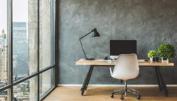 Home mockup, modern home office interior background, 3d render