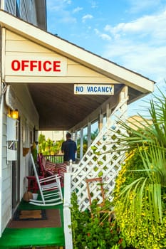 Outer Banks, USA - July 19, 2010: motel in the outer banks, USA with no vacancy sign