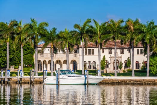 Miami Beach, USA - July 31, 2010: luxury houses at the canal in Miami Beach, USA. Pinetree Drive is the premier neighborhood for luxury homes.