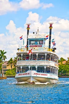 Fort Lauderdale, USA - August 1, 2010: Cruise with jungle queen riverboat  in Fort Lauderdale, Florida. The jungle Queen is 65 years  and has transported so far 4 Million passengers.