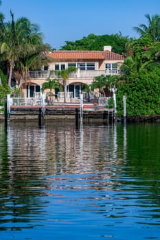 Miami Beach, USA - July 31, 2010: luxury houses at the canal in Miami Beach, USA. Pinetree Drive is the premier neighborhood for luxury homes.