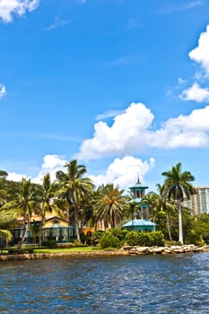 Fort Lauderdale, USA - August 1, 2010: view to beautiful houses from the canal in Fort Lauderdale.