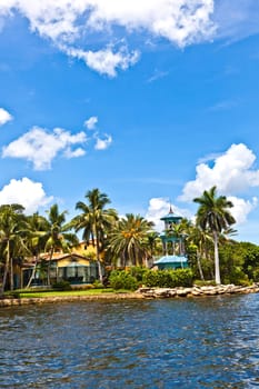 Fort Lauderdale, USA - August 1, 2010: view to beautiful houses from the canal in Fort Lauderdale.