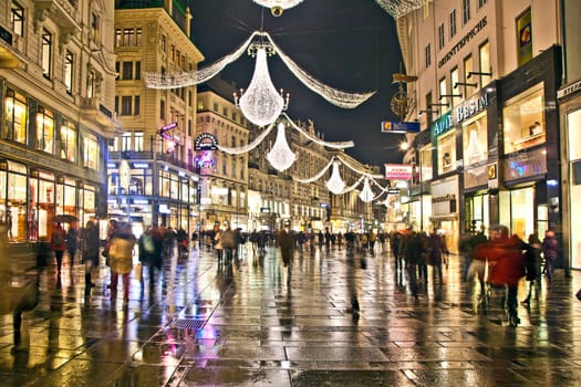 Vienna, Austria - November 26, 2010: : famous Graben street by night in Vienna, Austria. The Graben traces its origin back to the old Roman encampment of Vindobona.