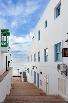 Playa Blanca, Spain - December 22, 2010: view to pedestrian zone in Playa Blanca in early morning without people.