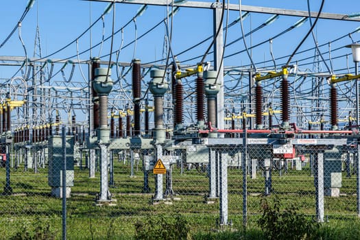 Hofheim, Germany - September 6, 2010: electrical power plant in beautiful colorful meadow