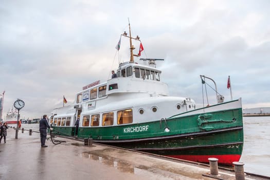 Hamburg, Germany - January 19, 2011: the tourist boat Kirchdorf offers harbor sightseeing by ship.