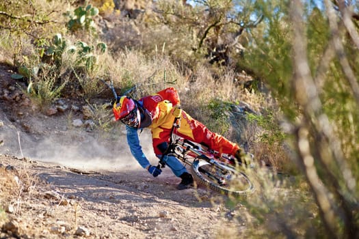 Tuscon, USA - November 11, 2011: downhill bike ride in Tuscon, USA. There are around 1,000 bicycle related deaths in the United States each year, 75% of which are due to head injuries.