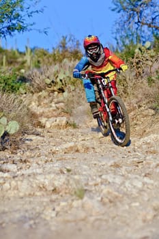 Tuscon, USA - November 11, 2011: downhill bike ride in Tuscon, USA. There are around 1,000 bicycle related deaths in the United States each year, 75% of which are due to head injuries.