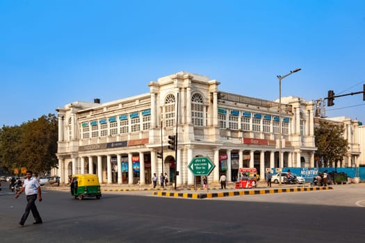 New Delhi, India - November 13, 2011:  Connaught Place is one of the busiest largest financial, commercial and business center in New Delhi.