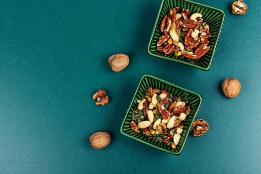 Mix of various nuts. Vegetarian food concept. Top view