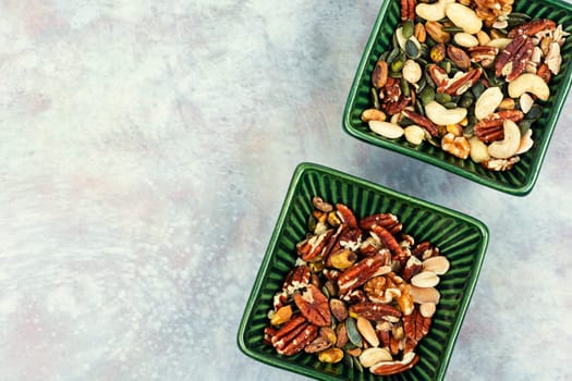 Mix of various nuts. Vegetarian food concept. Top view