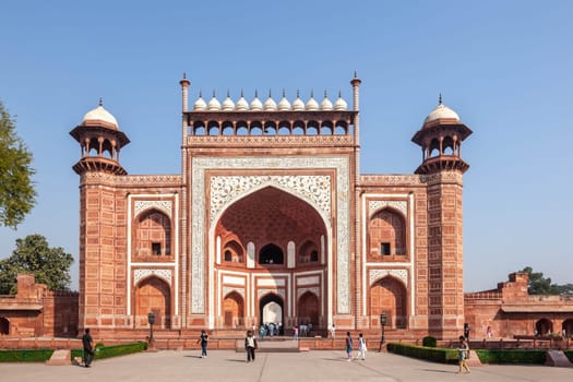 Agra, India - November 16, 2011: people visit Darwaza i Rauza, the Great Gate of Taj Mahal in Agra, Uttar Pradesh, India.