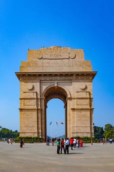 NEw Delhi, India - November 17, 2011: people visit famous india gate in Delhi