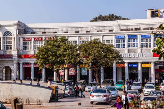 New Delhi, India - November 17, 2011: streetlife at connaught place. Connaught Place is one of the busiest largest financial, commercial and business center in New Delhi.