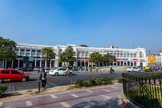 New Delhi, India - November 17, 2011: streetlife at connaught place. Connaught Place is one of the busiest largest financial, commercial and business center in New Delhi.