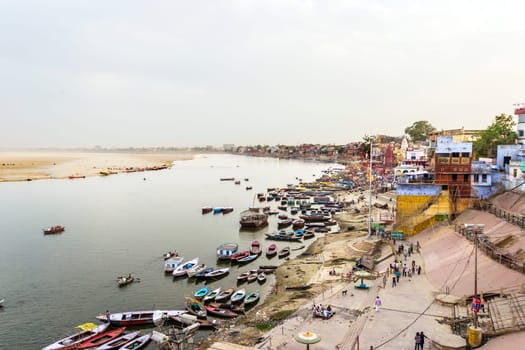 Varanasi, India - May 4, 2012: Ganjes river at sunrise, Varanasi, India