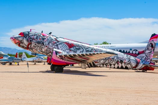 Tucson, USA - June 13, 2012: Douglas C-54Q Skymaster at the Pima Air and space Museum in Tuscon, painted as Time Flies By, artwork created by Eric Firestone and How and Nosm.