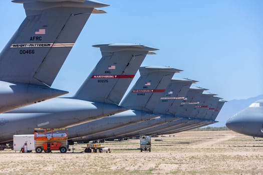 Tucson, USA - June 13, 2012: Davis-Monthan Air Force Base AMARG boneyard in Tucson, Arizona. It's the place where nearly 5,000 aircraft have gone to die.