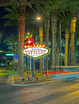 Las Vegas, USA - June 15, 2012: The downtown Las Vegas sign at night.
