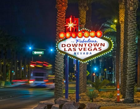 Las Vegas, USA - June 15, 2012: The downtown Las Vegas sign at night.