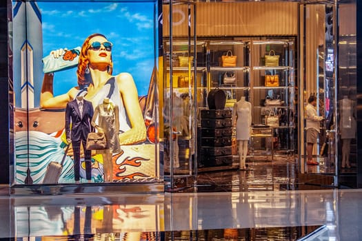 Las Vegas, USA - June 15, 2012: Prada shop in Crystals Mall in Las Vegas at the strip offers expensive clothes mostly for women.