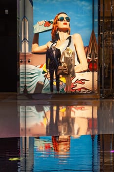 Las Vegas, USA - June 15, 2012: Prada shop in Crystals Mall in Las Vegas at the strip offers expensive clothes mostly for women.