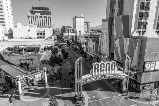 Reno, USA - June 17, 2012: The Reno Arch  in Reno, Nevada. The original arch was built in 1926 to commemorate the completion of the Lincoln and Victory Highways.