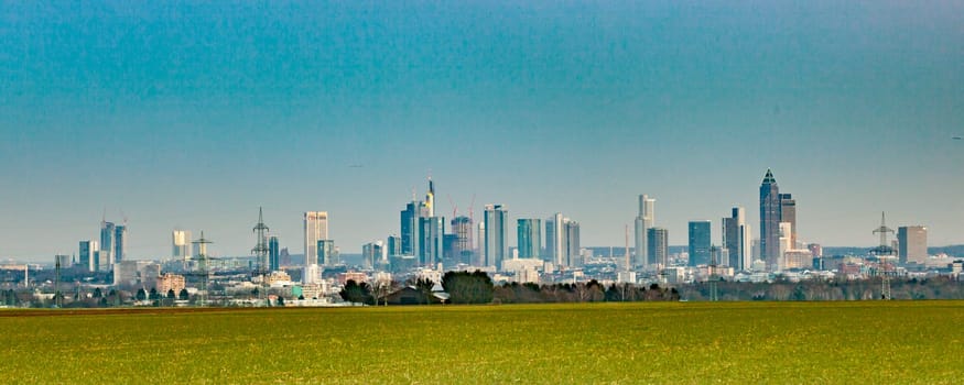 Frankfurt, Germany - March 2, 2013: panorama of Frankfurt skyline by night.