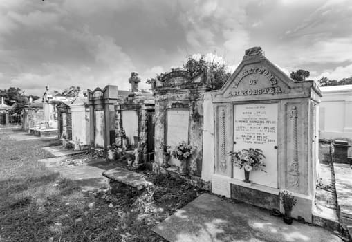 New Orleans, USA - July 16, 2013: Lafayette cemetery in New Orleans with historic Grave Stones.