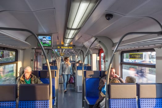 Frankfurt, Germany - March 29 2014: s-Bahn, local train serving the Frankfurt area with transportation of passenger. The electrified S-Bahn serves the Rhine-Main area with local transportation.