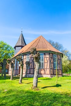 Ostenholz, Germany - April 12, 2014: famous old church in Ostenholz, germany. The timber framed church dates back to 1724.