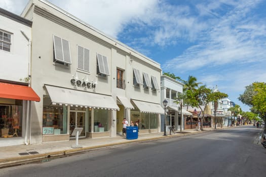 Key West, USA - August 26, 2014: Key West historic wooden buildings along Duval street.