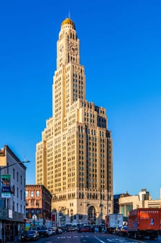 NEW YORK CITY, USA - OCT 20, 2015: famous clock tower building in Brooklyn, New York, USA.