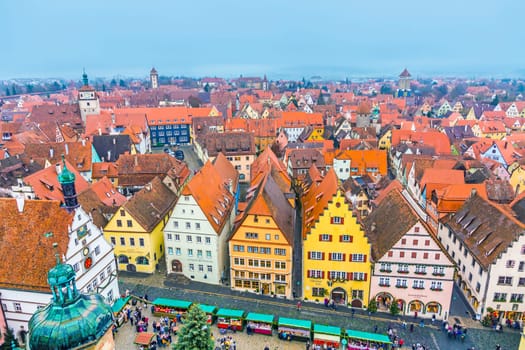 Rothenburg, Germany - DEcember 2, 2014: aerial of Rothenburg ob der Tauber, Germany. The medieval town attracts over 2 million visitors every year.