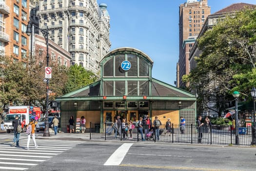 New York, USA - October 21, 2015: The 72nd Street station is an express station on the IRT Broadway–Seventh Avenue Line of the New York City Subway, located at the intersection of Broadway, 72nd Street, and Amsterdam Avenue.