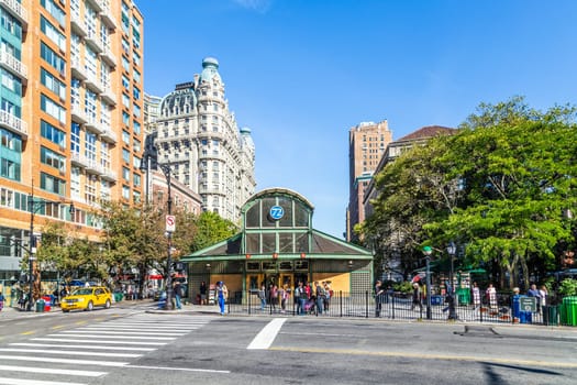 New York, USA - October 21, 2015: The 72nd Street station is an express station on the IRT Broadway–Seventh Avenue Line of the New York City Subway, located at the intersection of Broadway, 72nd Street, and Amsterdam Avenue.