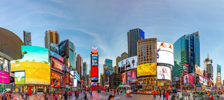 New York, USA - October 21, 2015: Times Square, featured with Broadway Theaters and huge number of LED signs, is a symbol of New York City and the United States.