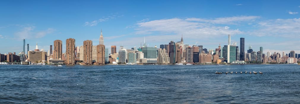 NEW YORK, USA - OCT 6, 2017: panorama of New York with river Hudson and UN building.